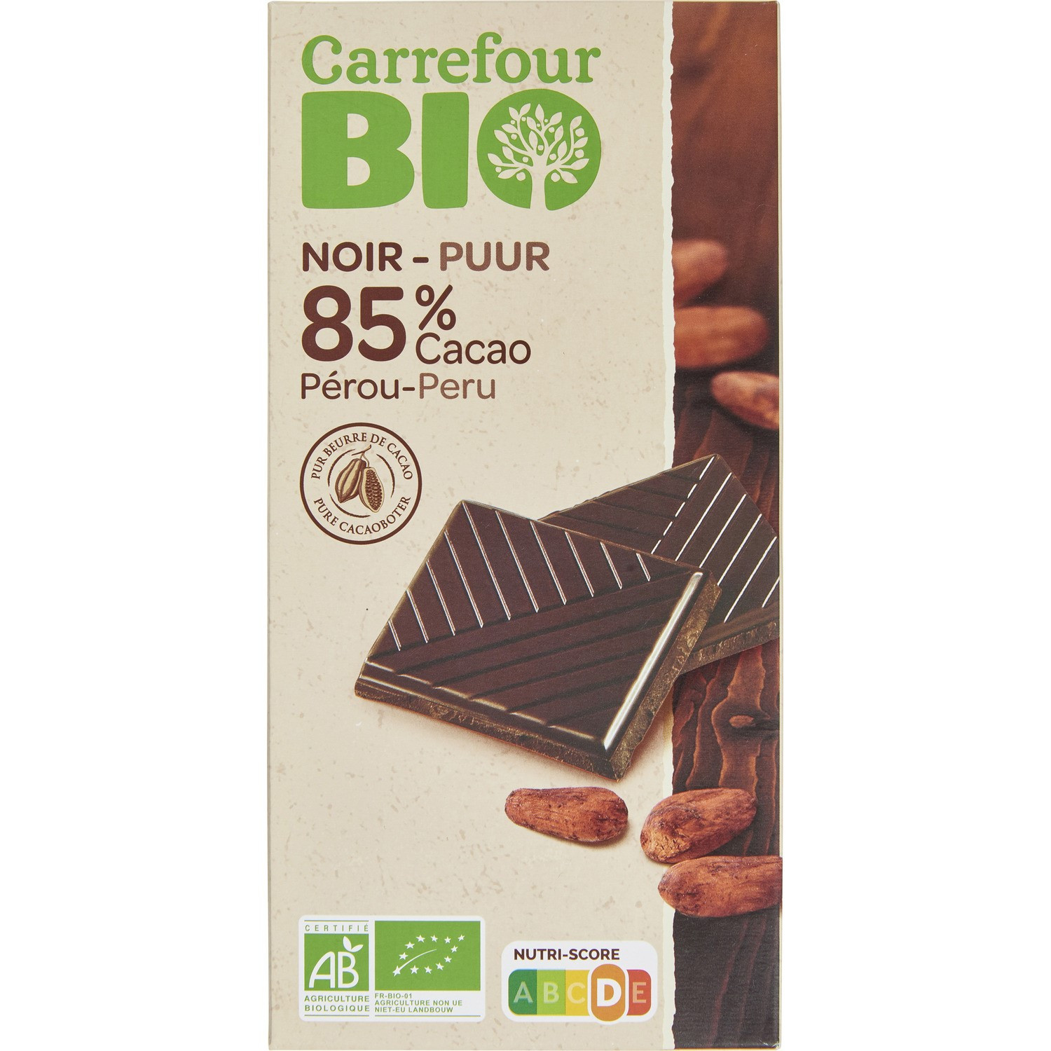 Chocolat bio 85% cacao Pérou CARREFOUR BIO