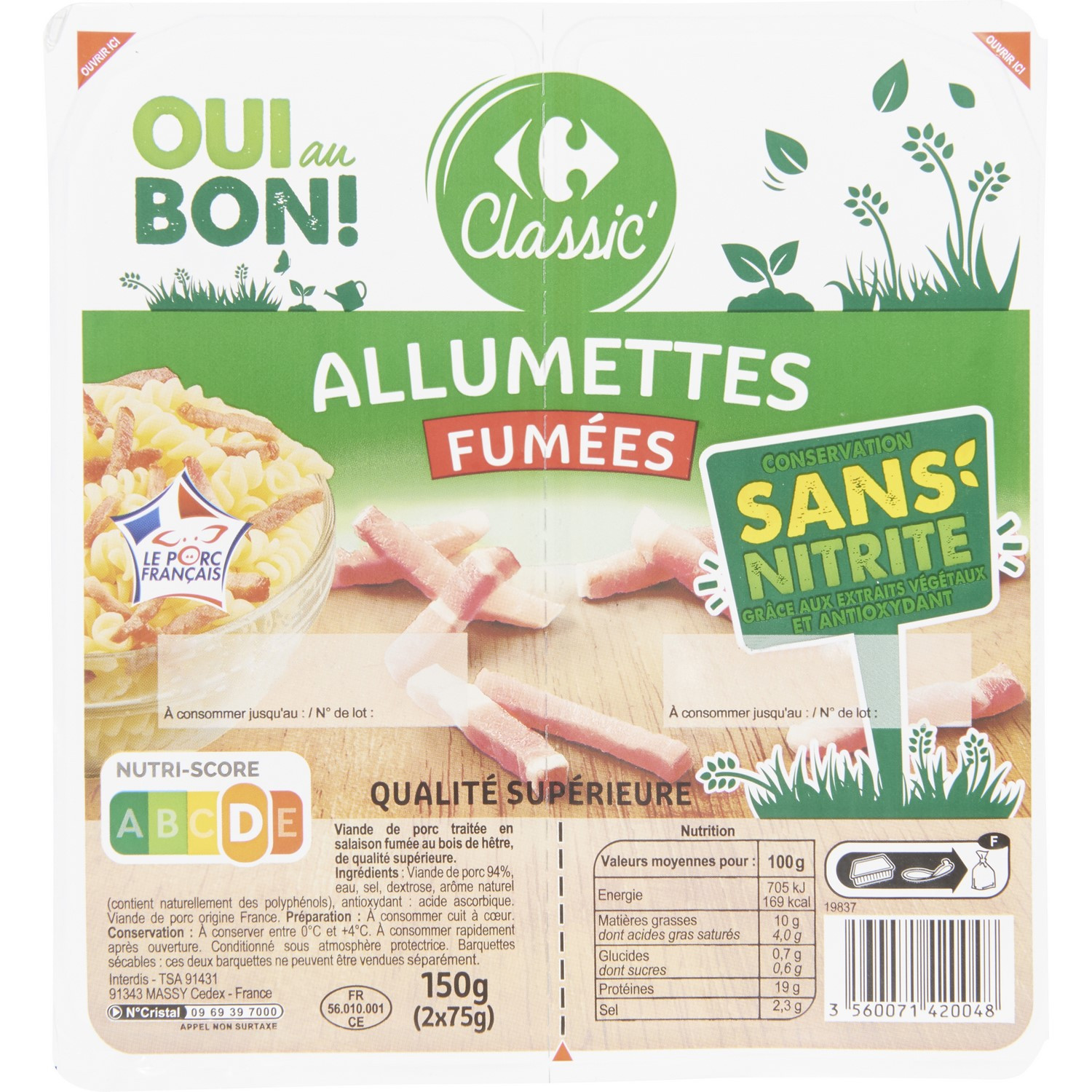 Lardons allumettes fumées sans nitrite CARREFOU...