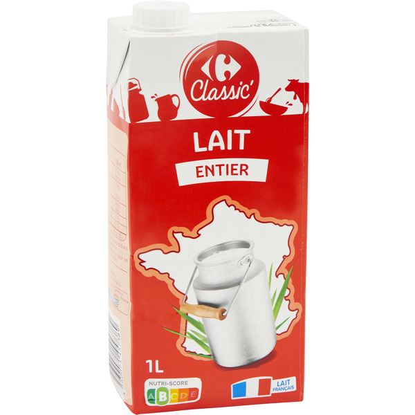 Lait entier 3560071457389 CARREFOUR CLASSIC' Lait entier 3560071457389 CARREFOUR CLASSIC'