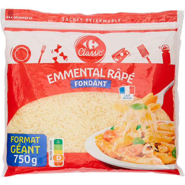 CARREFOUR CLASSIC' Emmental râpé "Format géant" code EAN 3560071486174 