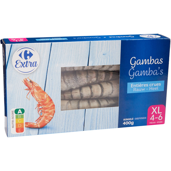 Gambas entières crues surgelées