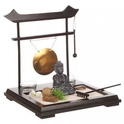 Coffret Jardin ZEN Bouddha sur un plateau en bo...