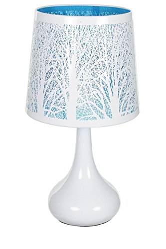 Lampe touch métal blanc motif arbre bleu