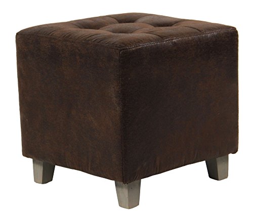 Pouf carré - Aspect CUIR VIEILLI - coloris MARRON