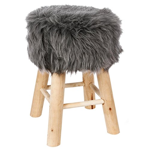 Tabouret pouf rond en fourrure- Stable & Robust...