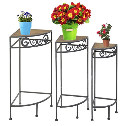 Lot 3 Étagères d'angle gigognes en métal et boi...