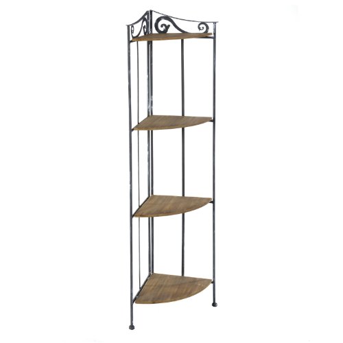 Etagère d'angle 4 niveaux en métal et bois MDF ...