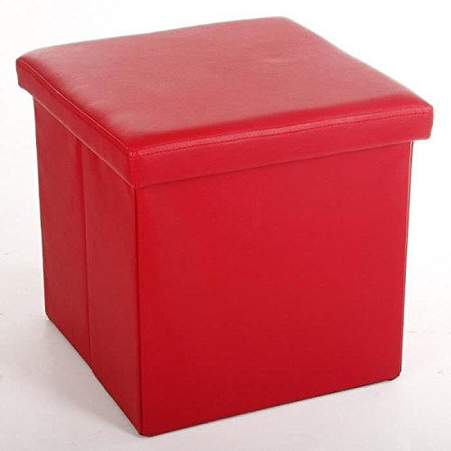 Pouf carré rouge - Coffre de rangement pliable