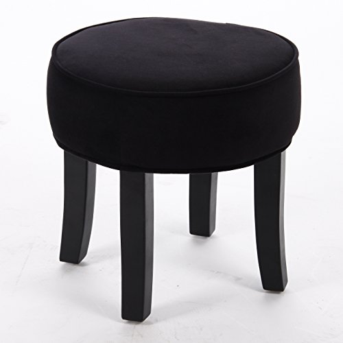 Tabouret Pouf rond NOIR aspect velours de belle...