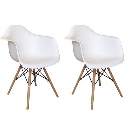 Fauteuil Cosy Blanc pieds bois - Lot de 2
