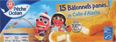 MR2 15 BÂTONNETS PANÉS DE COLIN D’ALASKA SURGELÉS “PÊCHE OCÉAN” code EAN 3564700000489 