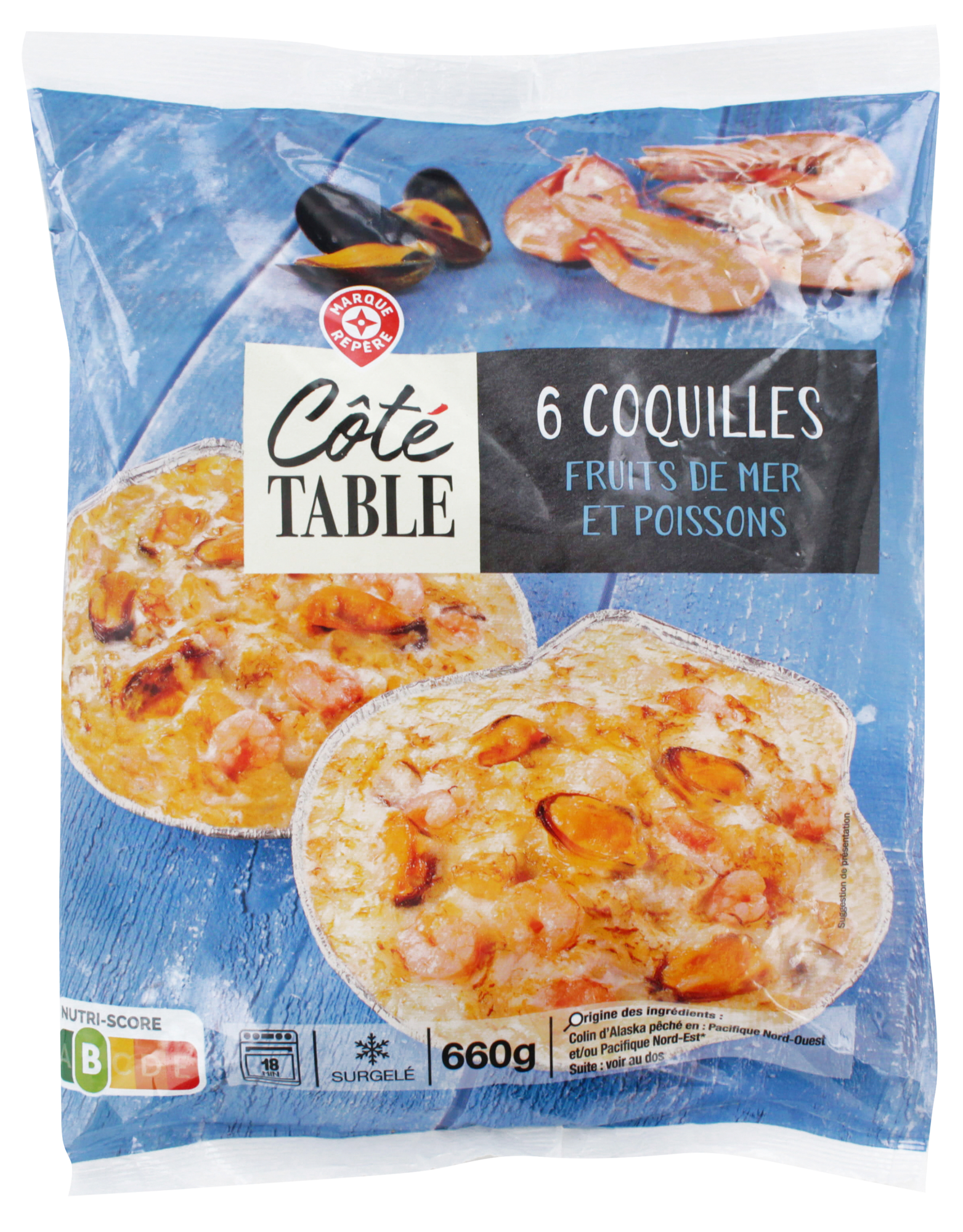 6 COQUILLES DE POISSONS ET FRUITS DE MER SURGELÉES