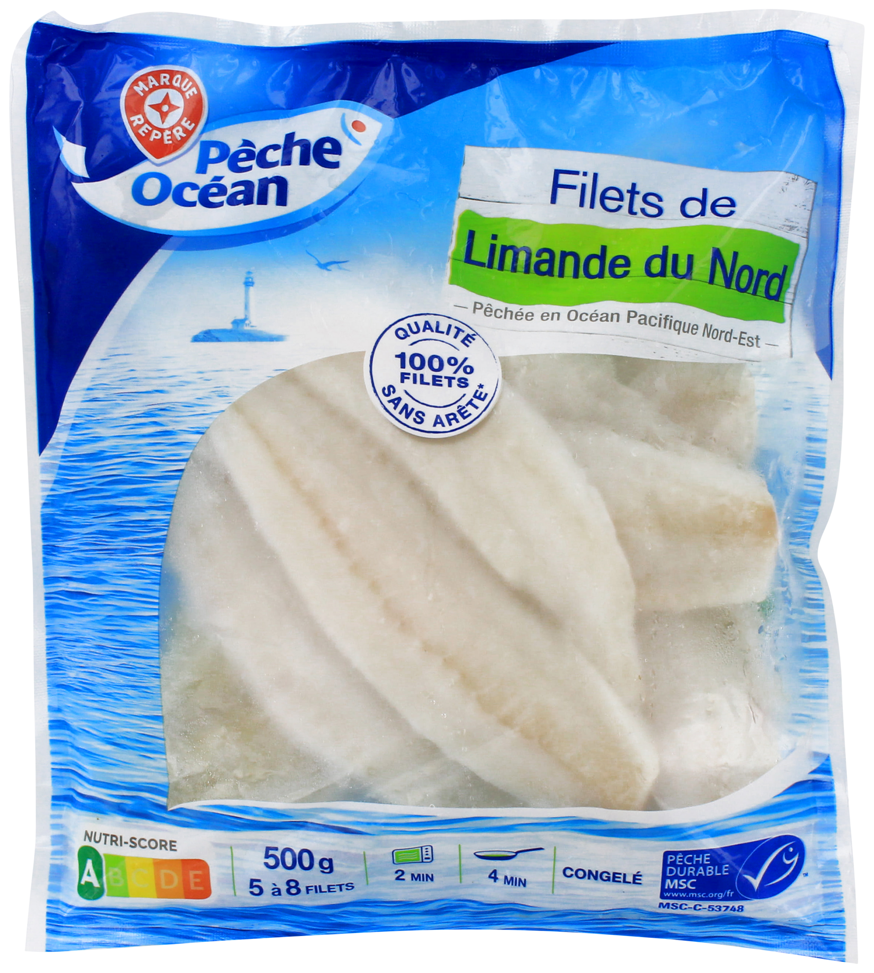 PÊCHE OCÉAN FILETS DE LIMANDE DU NORD SANS ARÊTE MSC SURGELÉS code EAN 3564700484371 