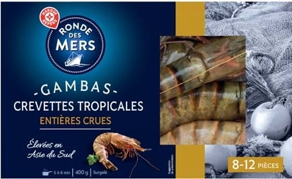 MR2 GAMBAS CREVETTES TROPICALES ENTIÈRES CRUES SURGELÉES  “RONDE DES MERS” code EAN 3564700484395 