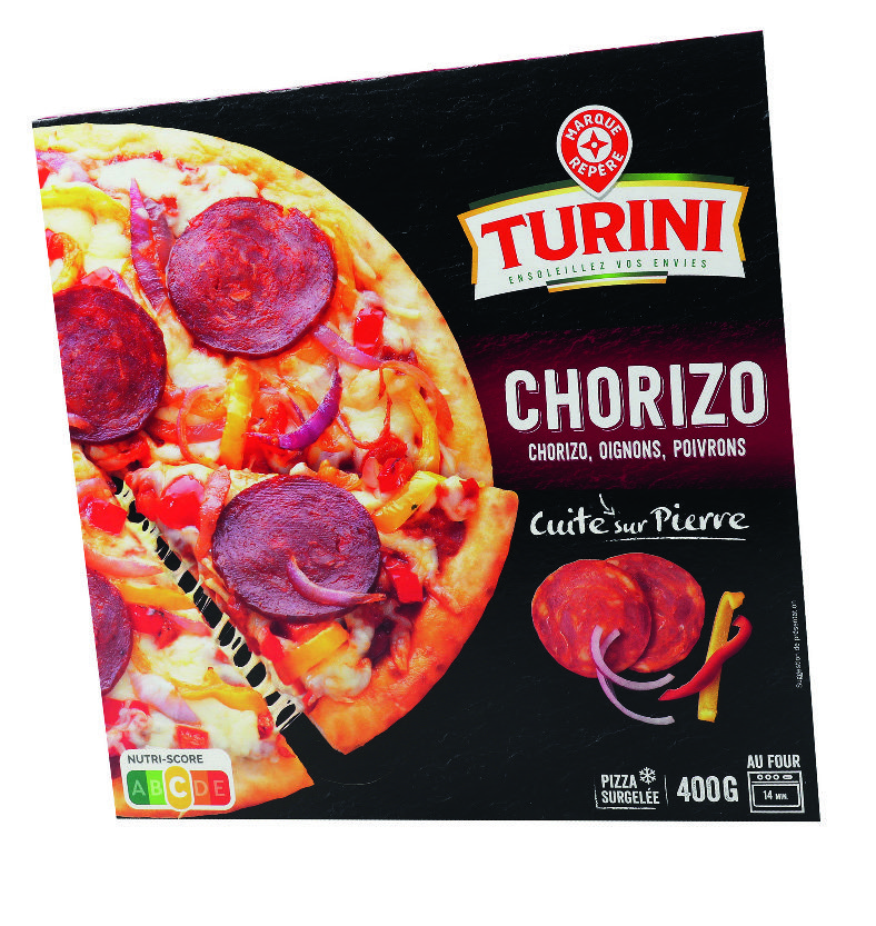 MR2 PIZZA CHORIZO CUITE SUR PIERRE SURGELÉE “TURINI” code EAN 3564700495483 