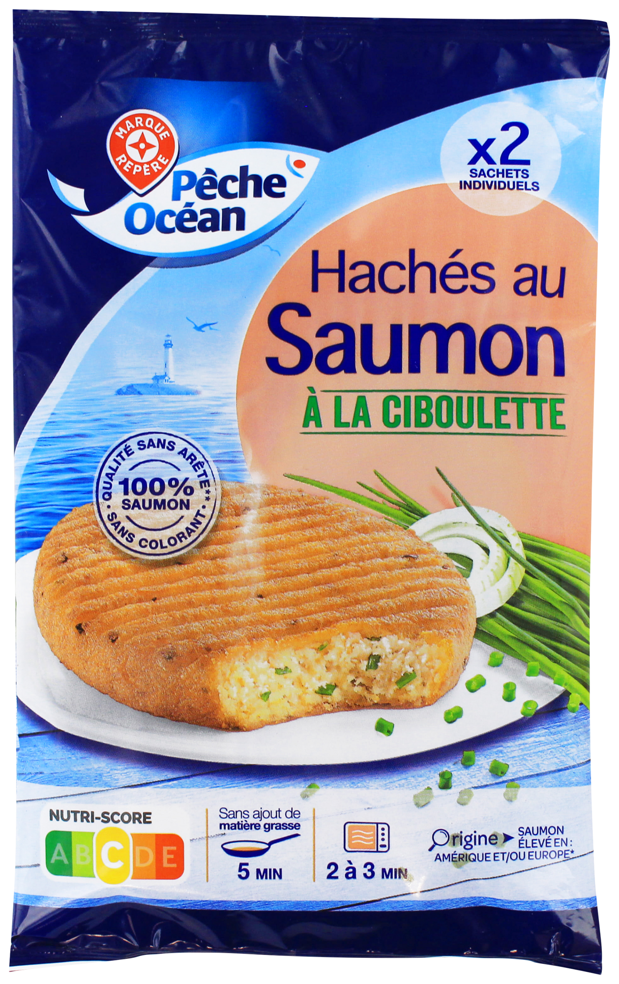 PÊCHE OCÉAN 2 HACHÉS AU SAUMON À LA CIBOULETTE code EAN 3564700573945 
