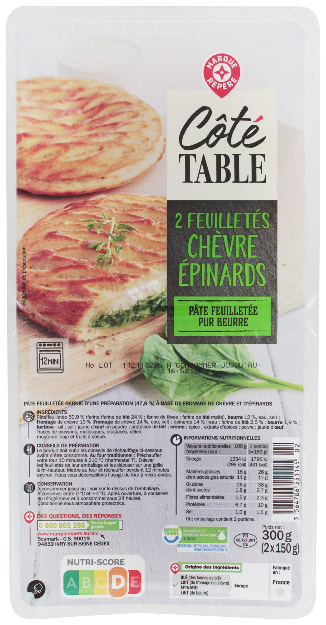 2 FEUILLETÉS CHÈVRE ÉPINARDS 