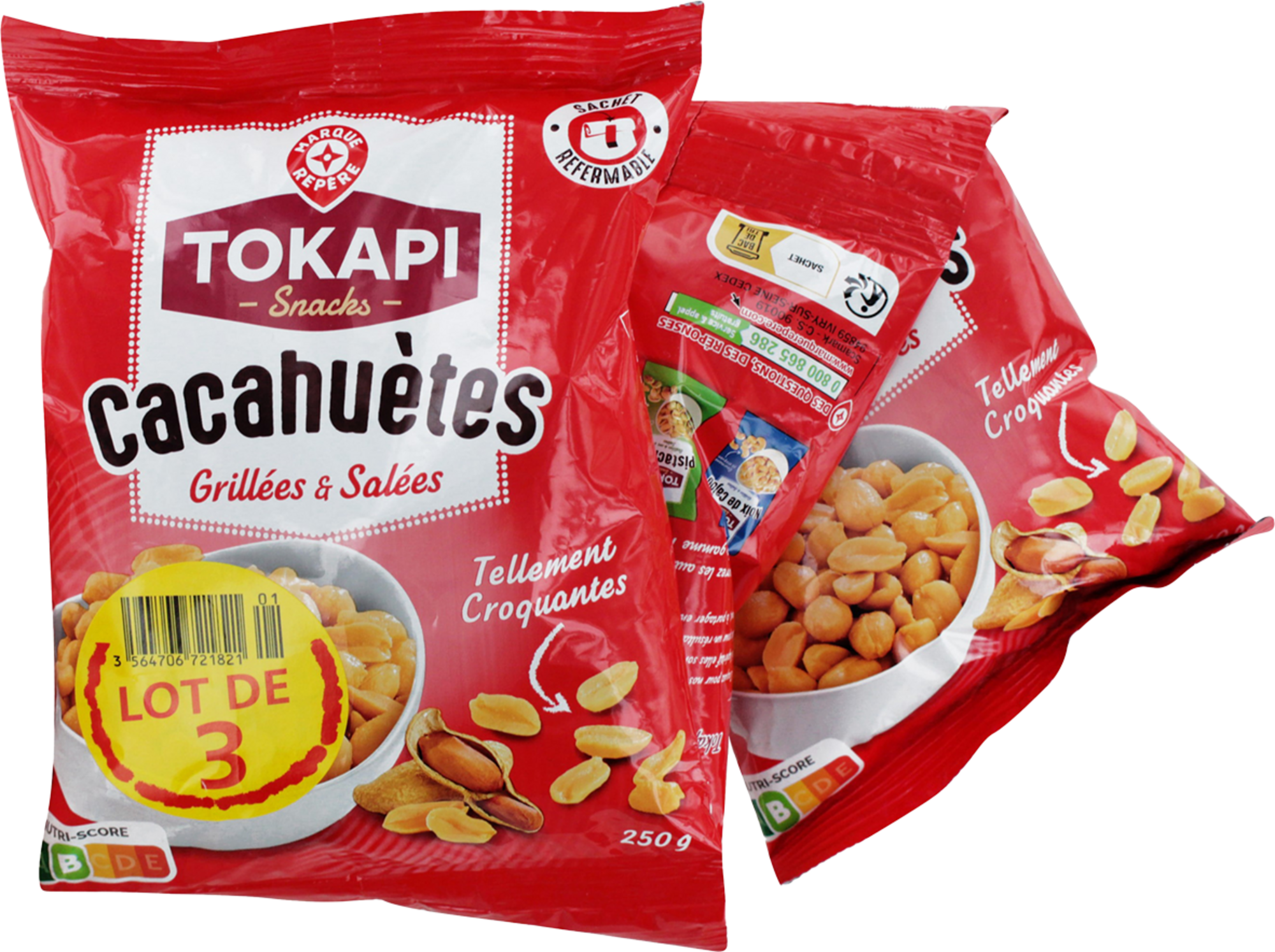 TOKAPI CACAHUÈTES GRILLÉES SALÉES 3X250G  code EAN 3564706721821 