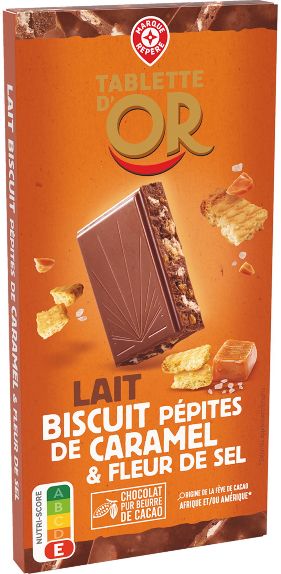 TABLETTE D'OR TABLETTE  DE CHOCOLAT AU LAIT BISCUIT, PÉPITES DE CARAMEL ET FLEUR DE SEL code EAN 3564706756151 