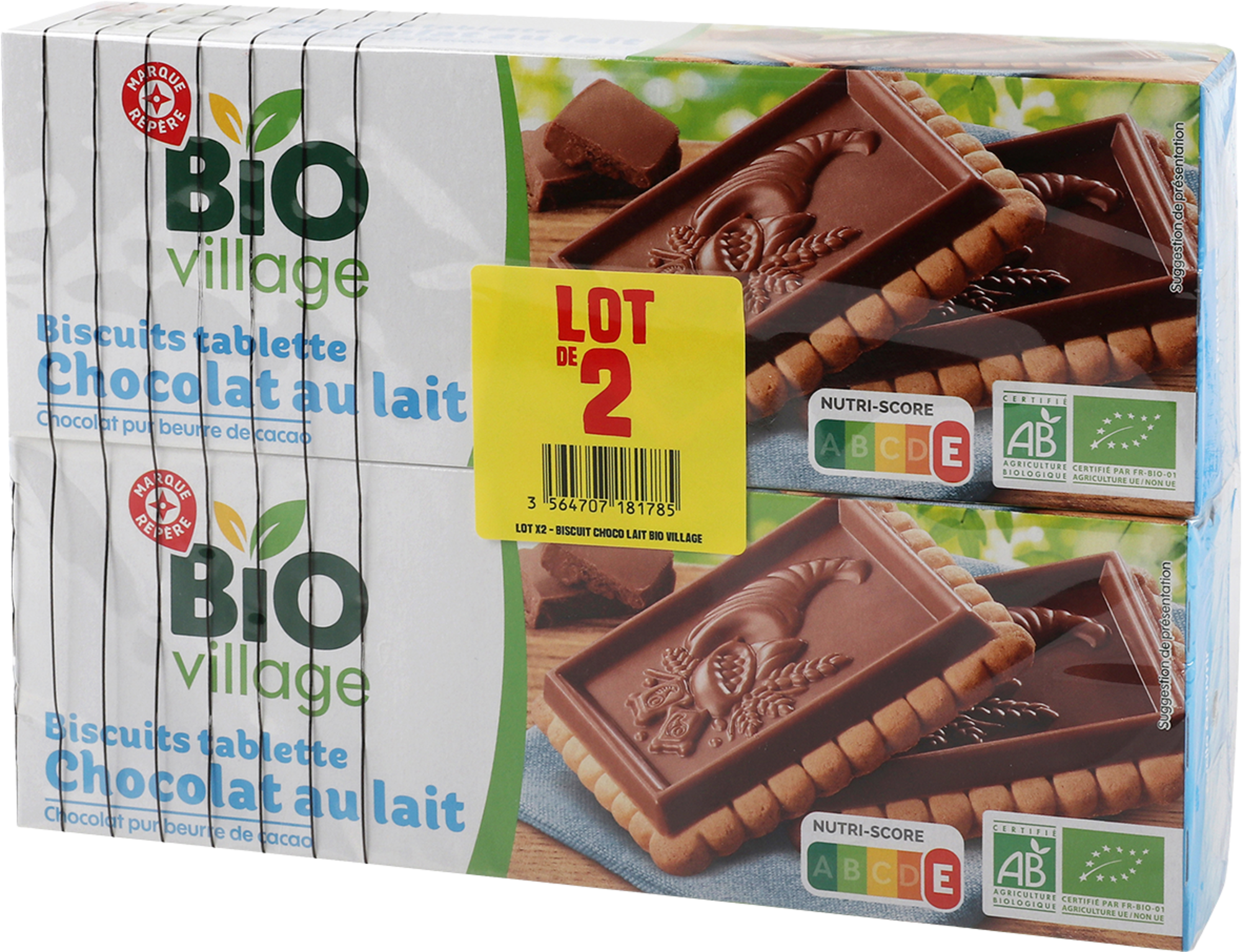 LOT DE BISCUITS TABLETTE CHOCOLAT AU LAIT BIO