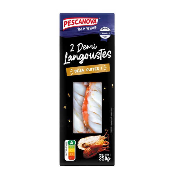 Deux demi-langoustes cuites surgelées