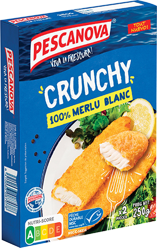 CRUNCHY 100% MERLU BLANC
OU 100% COLIN D'ALASKA...