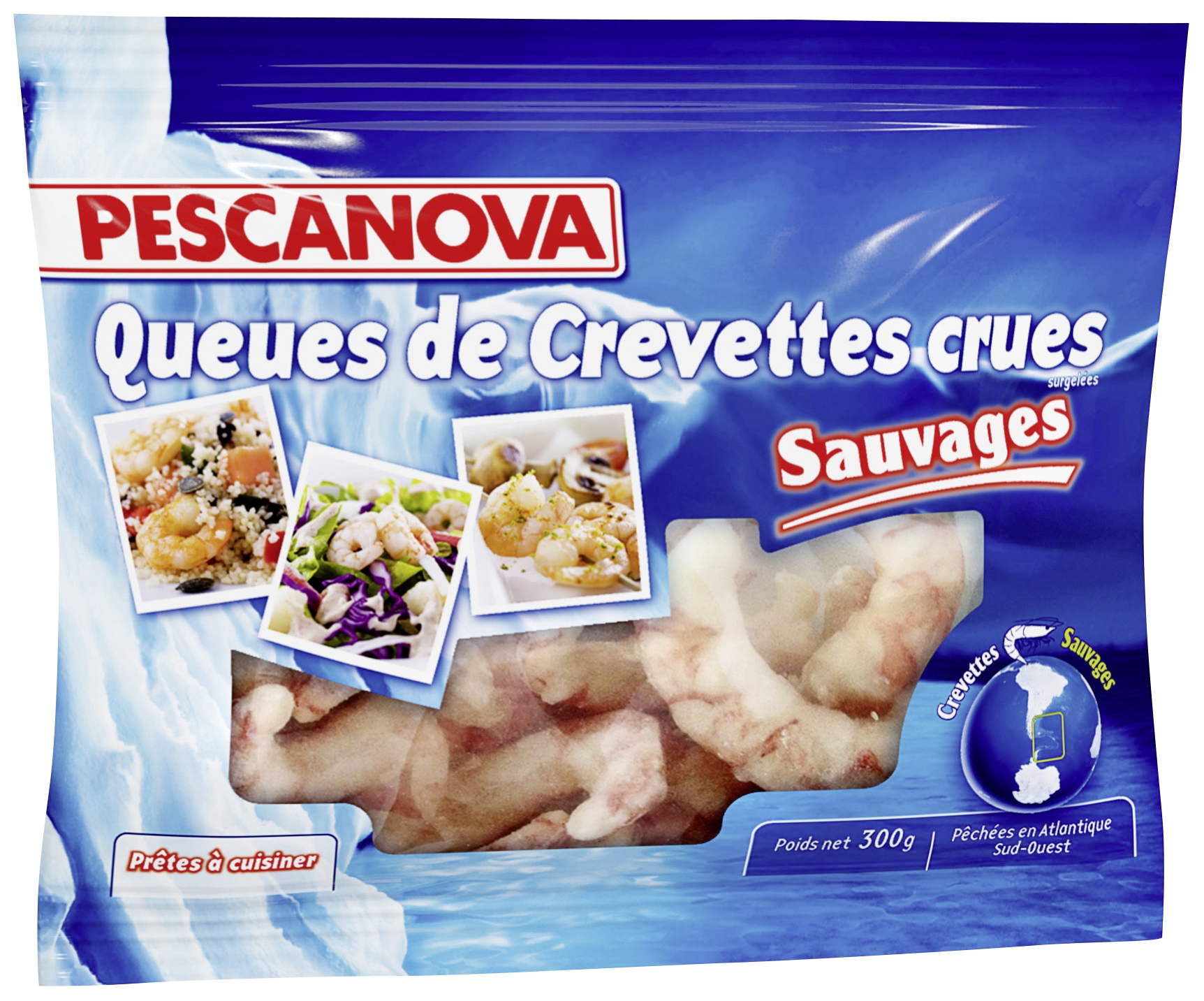 Queues de crevettes sauvages crues surgelées Pe...