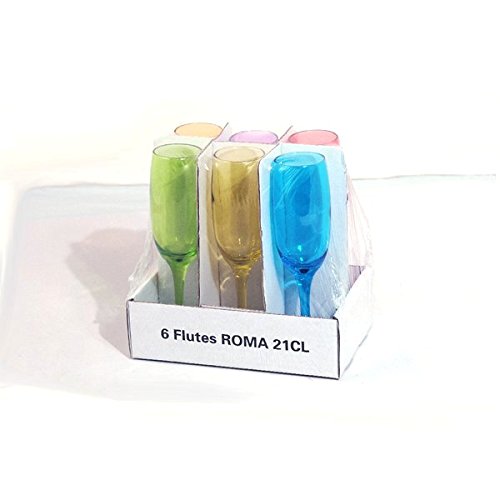 - flûtes à champagne verre couleur ass .roma x 6*