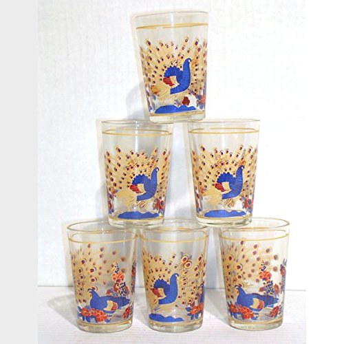 - verres à thé par 6 verre or decor paon 14 cl *