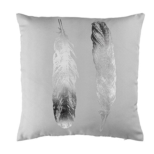 Housse de coussin + encart imprimé argent pluma...
