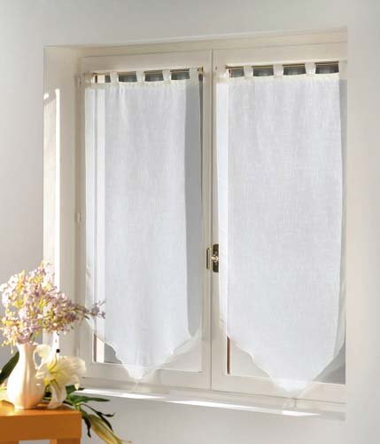 Voilage paire pompon luminea uni blanc x 2 (45x...