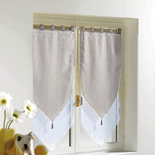 Paire pompon voile polyester blanc/gris 120 x 4...