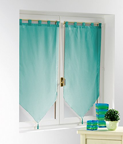 Voile uni paire pompon polyester bleu 60 x 120 cm