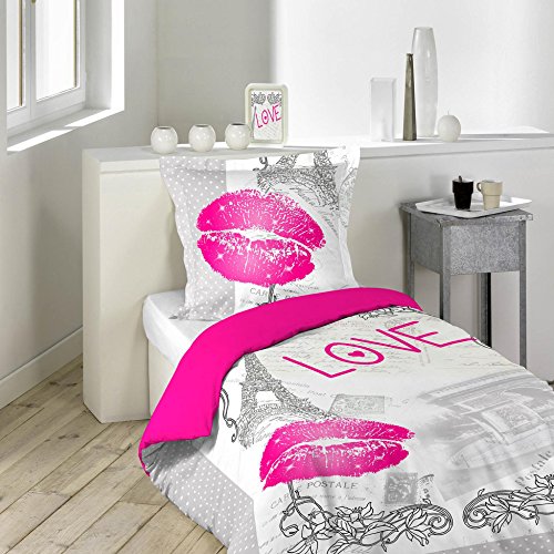 Parure 2 pièces imprimé love paris coton 140 x ...