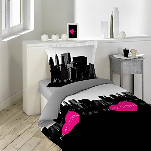 Parure 2 pièces imprimé skyline coton 140 x 200 cm