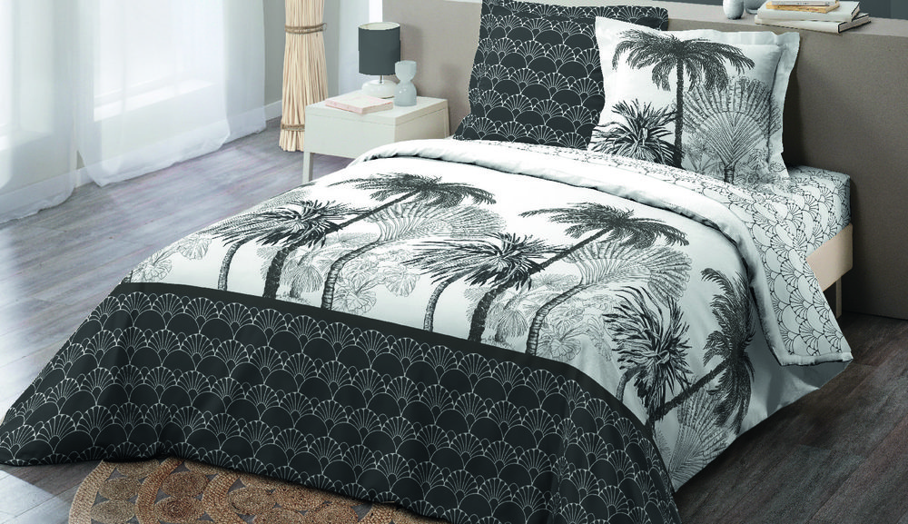 PARURE HOUSSE DE COUETTE 240 X 220 CM + DRAP PLAT 240 X 300 CM + DRAP HOUSSE 140 X 190 CM + 2 TAIES D'OREILLER 63 X 63 CM 3574387511727 Ligne_decor