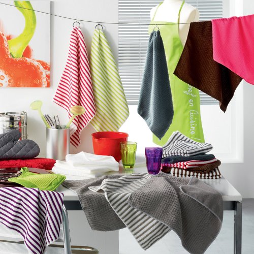 Ligne Décor Lot de 3 Torchons 2 Unis/1 Rayé Cuistot Coton Anthracite 40 x 40 cm 3574387901252 Décor Ligne