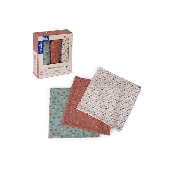  Moulin Roty 3 langes imprimés Pomme des bois   code EAN 3575676752708 