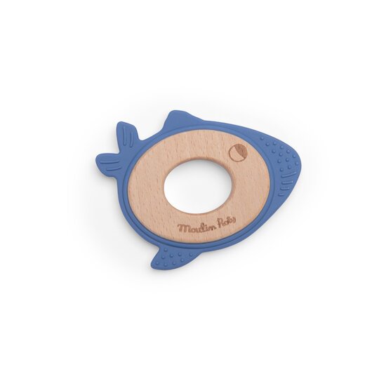  Moulin Roty Anneau de dentition bois et silicone baleine Bleu  code EAN 3575676763759 