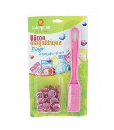 Bâton magnétique + 100 pions - LOTO / BINGO (rose)