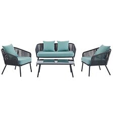 BEAU RIVAGE BEAU RIVAGE Salon de jardin HAVANA en métal et corde coloris vert 4 place ... code EAN 3584179057296 