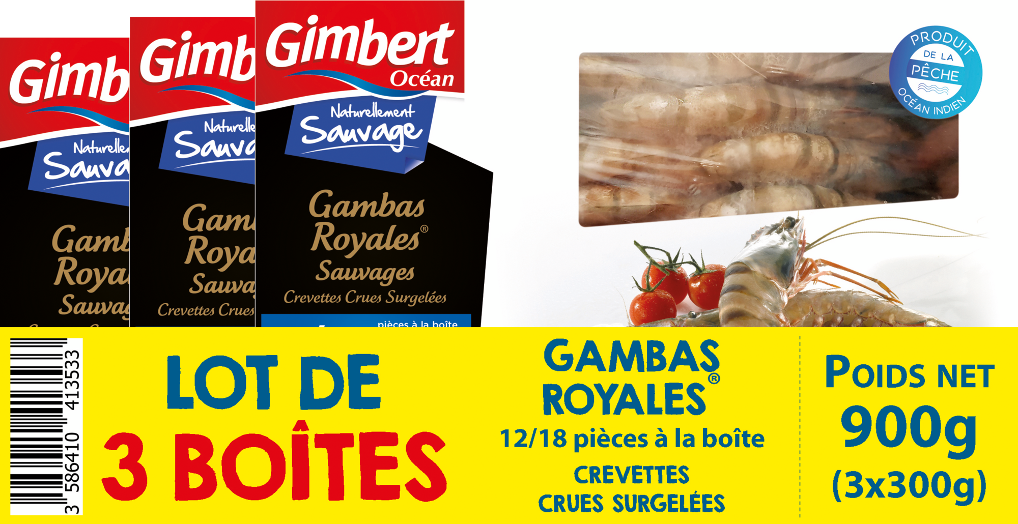 Gambas royales sauvages crue surgelées
