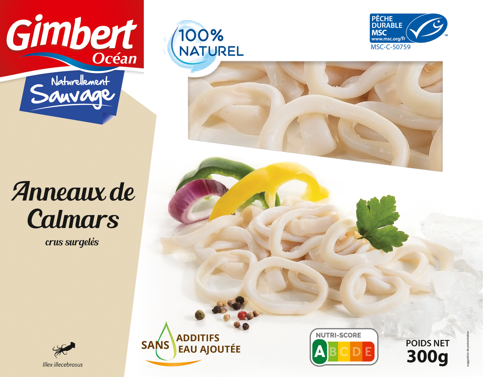 GIMBERT OCÉAN Anneaux de calmars crus MSC surgelés code EAN 3586410423396 