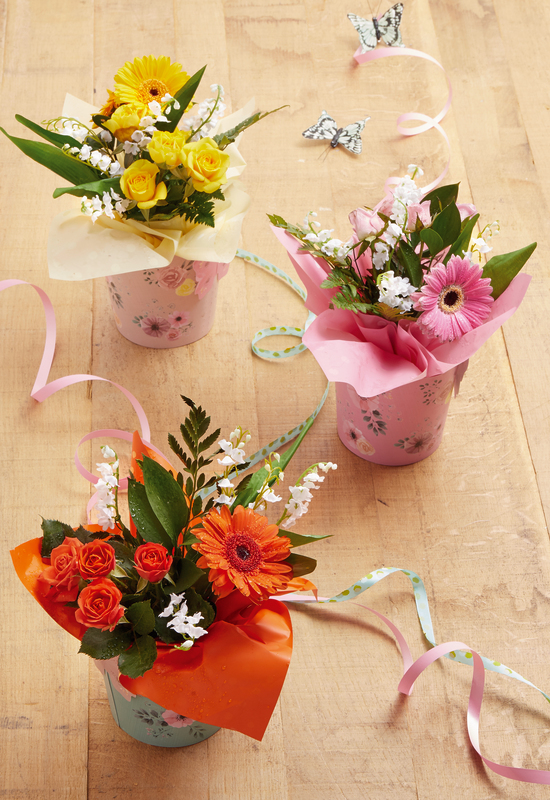 BOUQUET BULLE DE 5 BRINS DE MUGUET AVEC GERMINIS ET ROSES RAMIFIÉES - DIFFÉRENTS MODÈLES  3596690115706 (3596690115706)