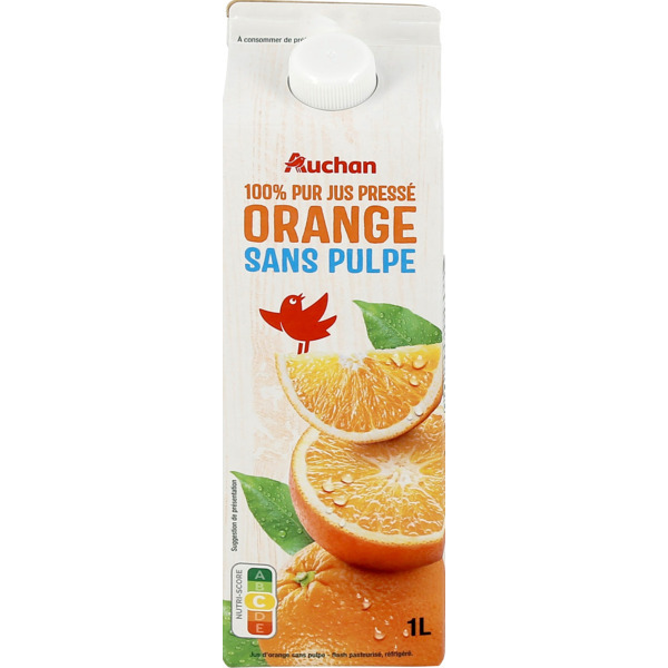  Pur Jus D'orange Sans Pulpe Auchan code EAN 3596710007264 
