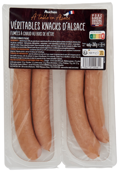  Véritables Knacks D'alsace Auchan À Table En France code EAN 3596710209811 