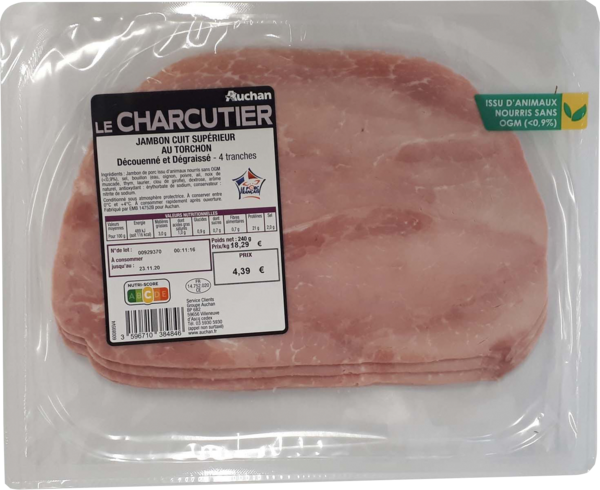 Jambon Cuit Supérieur Auchan Le Charcutier code EAN 3596710344451 