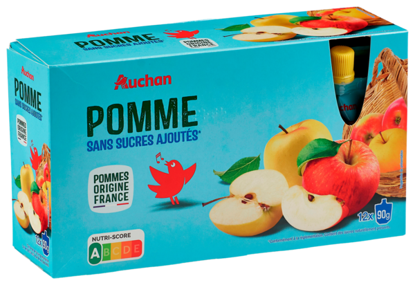  Gourdes De Purée De Pomme Sans Sucres Ajoutés Auchan code EAN 3596710347391 