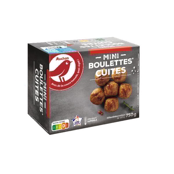  Mini Boulettes De Viande De Boeuf Cuites Surgelées Auchan code EAN 3596710366880 