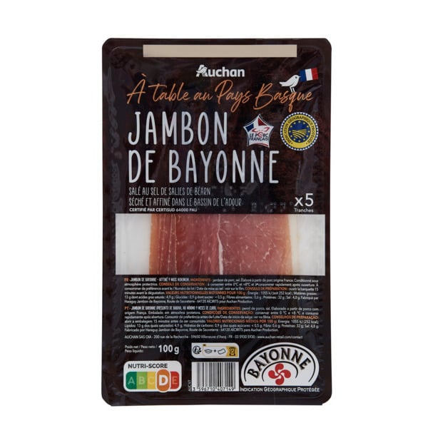  Jambon De Bayonne Igp Auchan À Table En France code EAN 3596710407149 